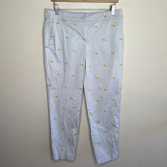 Talbots | Petite Cropped Lemon Embroidered Khaki Pants Size 10P - Picture 1 of 5